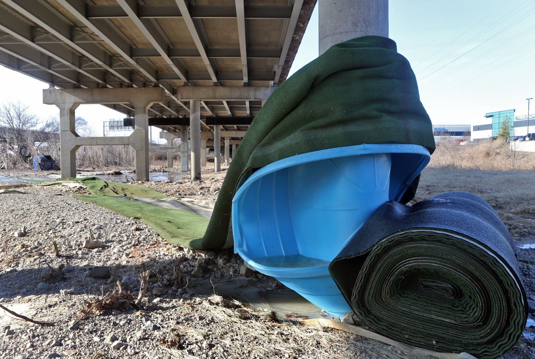 Soccer Park flooding debris floated under I-44